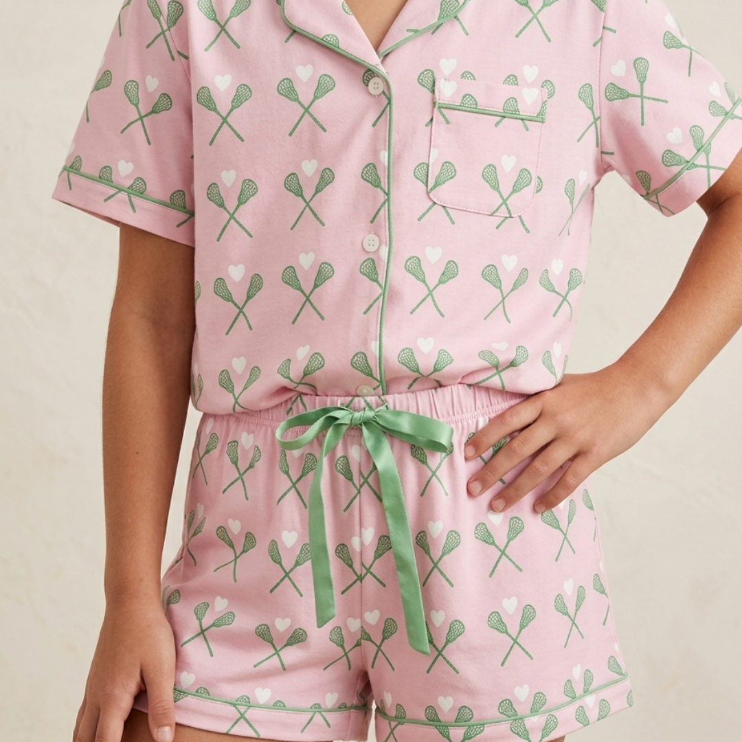 Girls Lacrosse Pajama Set- Palm Pink