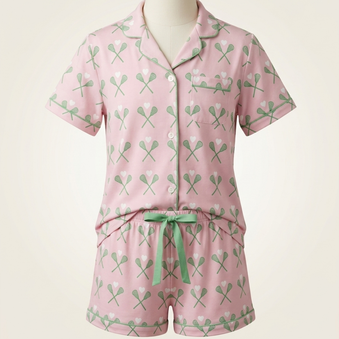 Girls Lacrosse Pajama Set- Palm Pink